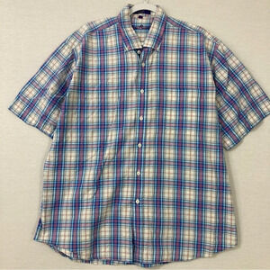 Alan Flusser Plaid Cotton Short Sleeve Button Down‎ size XL